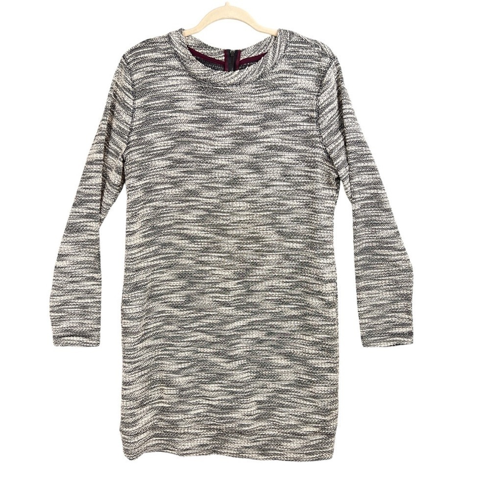 Lou & Grey Marled Knit Sheath Dress Women's Size Medium Black White Long Sleeve
